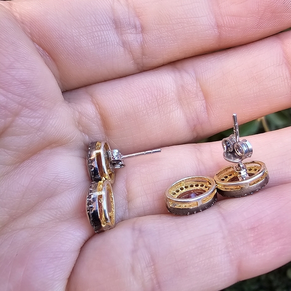 Natural ruby and Diamond Halo Drop Earrings 925 - Picture 5 of 5